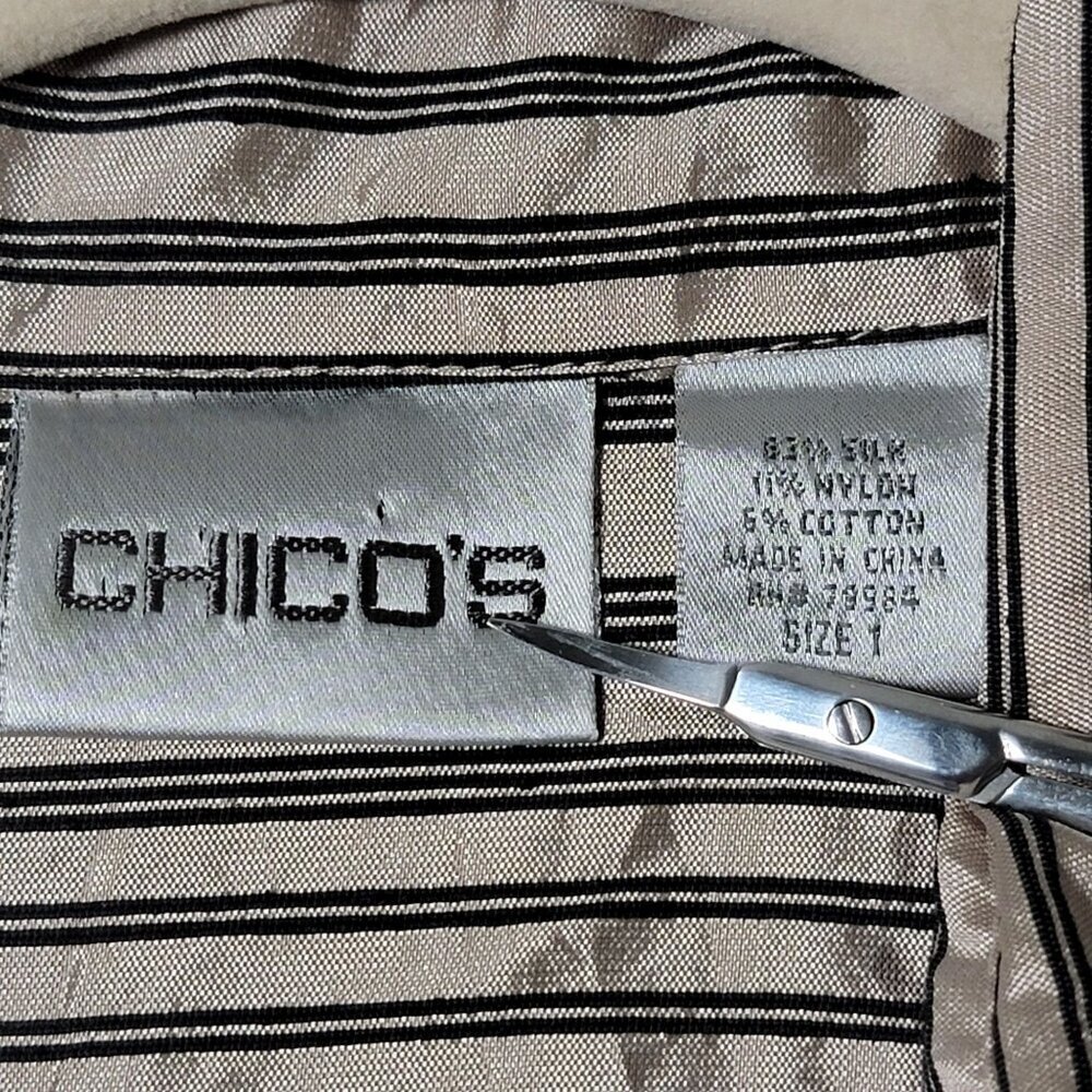 Chico's Metallic Silk Blend Striped Long Sleeve Button Up Work Shirt Size 1 M - Picture 9 of 10